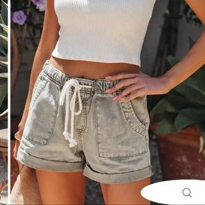 Cotton draw string shorts - olive